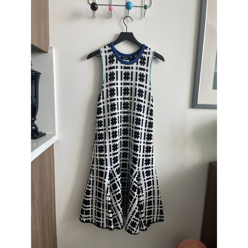 Issa London Hashtag Print Fit Flare Sleeveless Knit Sweater Dress Small